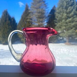 Vintage Cranberry Glass Hand blown Pitcher, 4” Tall